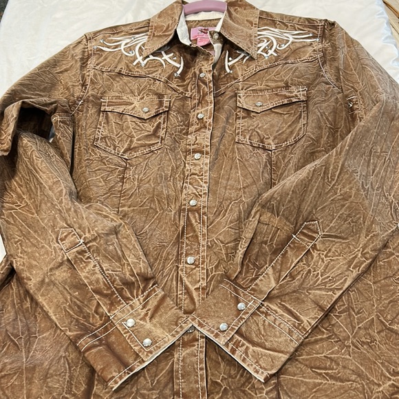 Wired Heart Large LongSleeve Western Shirt Pearl Snaps Like New Stitched Design - Picture 7 of 7